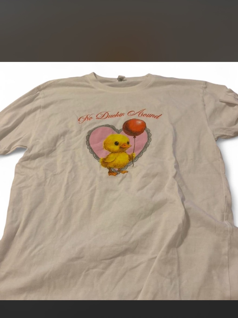 White Tee with Yellow Duckling Graphic and Pink Heart